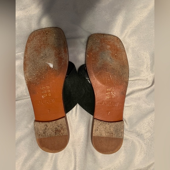 J. Crew Black suede and Brown leather Women's square toe thong flat Sandals 7 - Picture 2 of 3